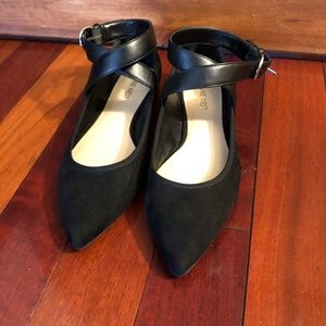Black Nine West Flats with Ankle Straps- Size 8